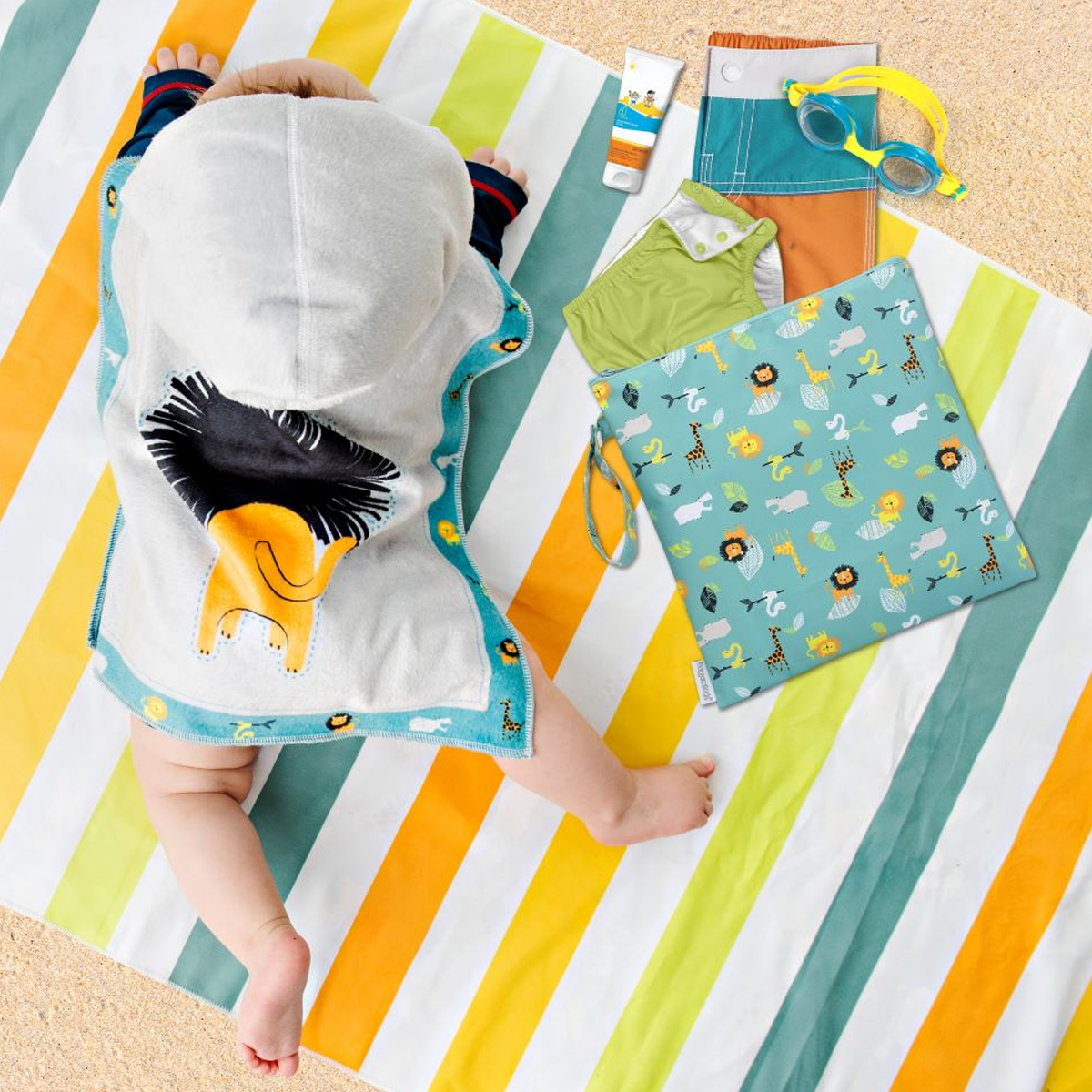 Παιδική Πετσέτα Θαλάσσης Microfiber 2 Όψεων (71X145) Flapjackkids Green Zoo Home Πετσέτες Παιδικές Spitishop