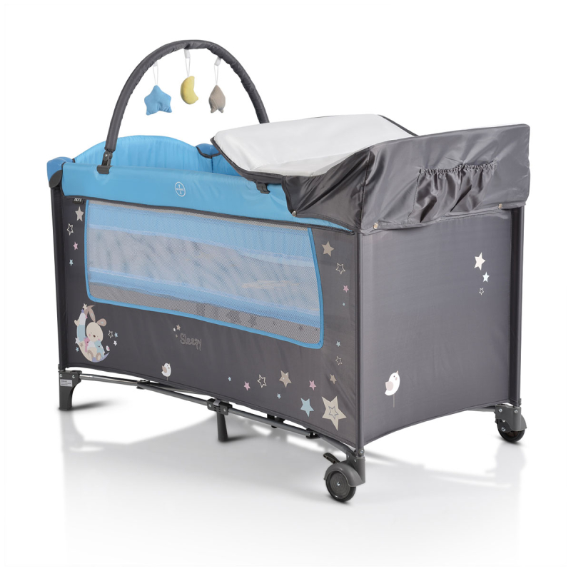Παρκοκρέβατο 2 Θέσεων Με Αλλαξιέρα (0+ Μηνών/Έως 15kg) Moni Sleepy Blue
