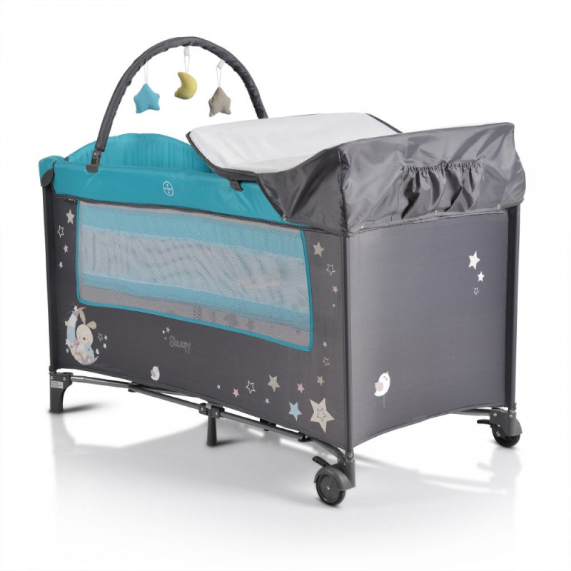 Παρκοκρέβατο 2 Θέσεων Με Αλλαξιέρα (0+ Μηνών/Έως 15kg) Moni Sleepy Turquoise