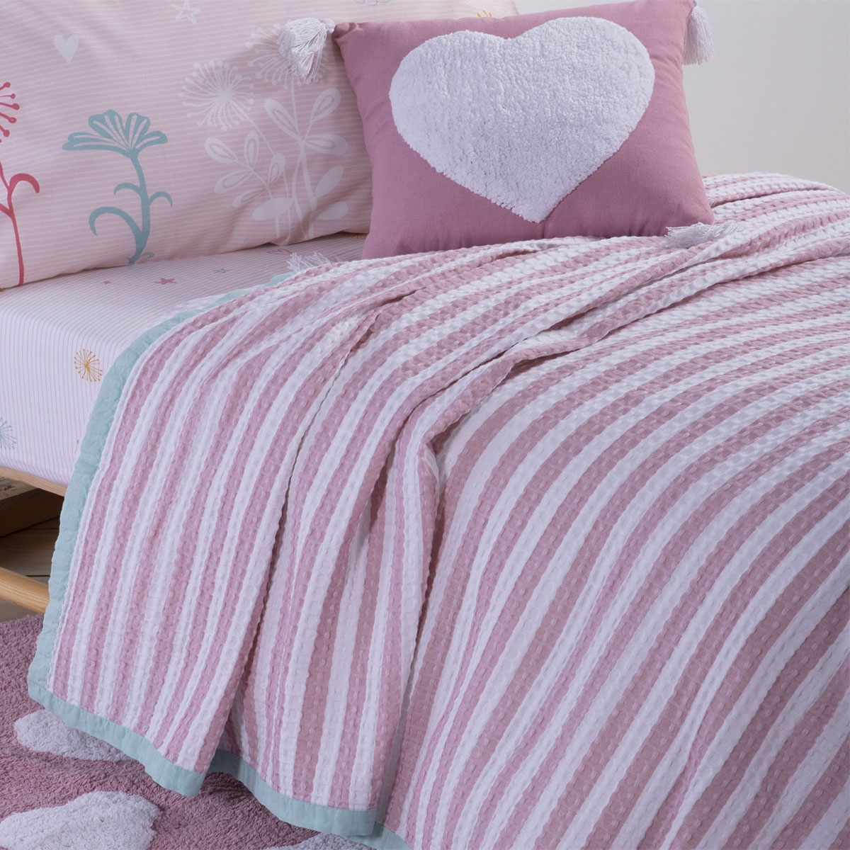 Κουβέρτα Πικέ Μονή (160×240) Nef-Nef Happy Stripe Pink 240354