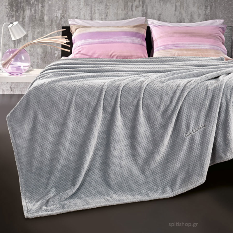 Κουβέρτα Fleece Υπέρδιπλη (220x240) + Διακοσμητική Μαξιλαροθήκη (Σετ) Guy Laroche Rombus Silver