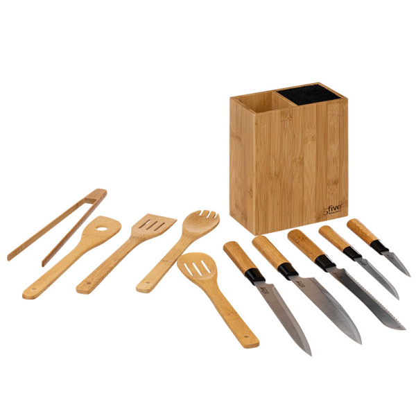 Μαχαίρια Κουζίνας & Κουτάλες Σε Βάση (Σετ 11τμχ) F-V Bamboo 189690