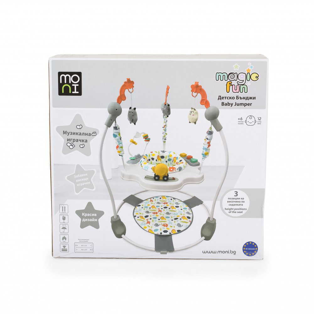 Baby Jumper (6+ Μηνών Έως 12Kg) Moni Magic Fun Grey Home Παιχνίδια Δραστηριοτήτων Spitishop