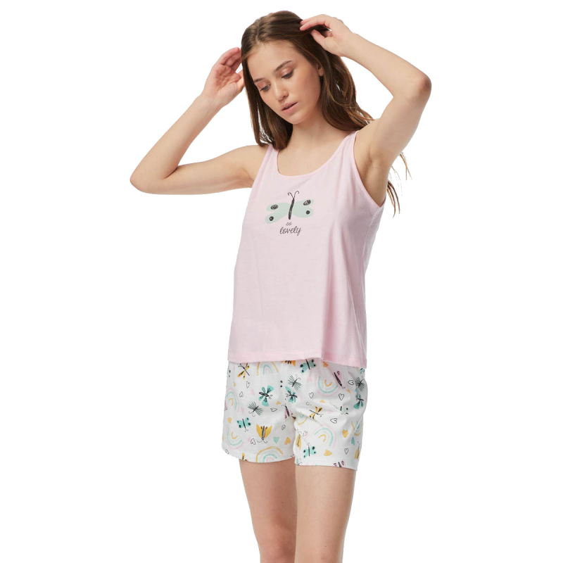 Πιτζάμα Γυναικεία Καλοκαιρινή Minerva Butterflies 52348-322 Ροζ