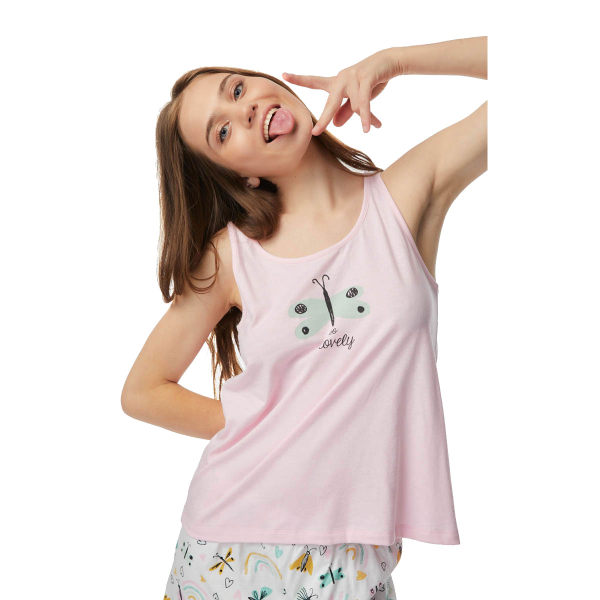 Πιτζάμα Γυναικεία Καλοκαιρινή Minerva Butterflies 52348-322 Ροζ