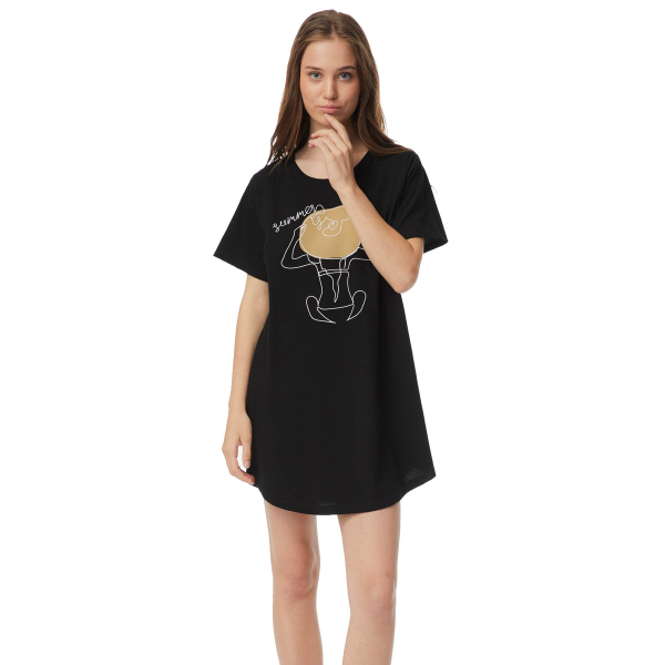 Νυχτικό Γυναικείο Καλοκαιρινό Minerva T-Shirt Dress 52356-045 Μαύρο