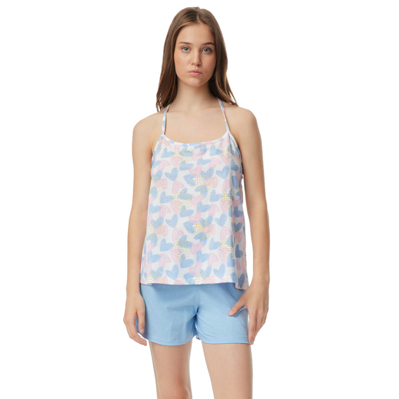 Πιτζάμα Γυναικεία Καλοκαιρινή Minerva Hello Hearts 52344-171 Ροζ/Σιέλ