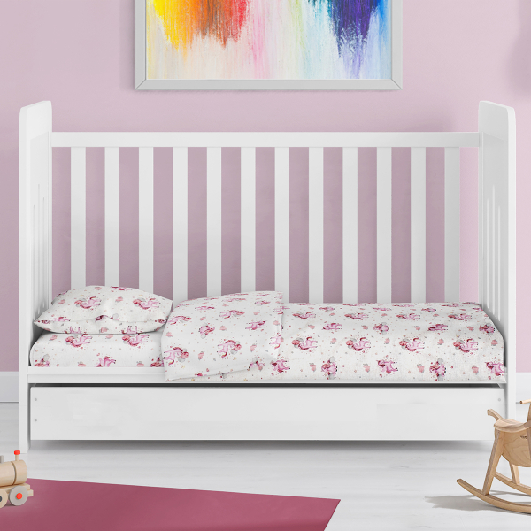 Σεντόνι Κούνιας Με Λάστιχο (70x140+15) Dimcol Unicorn 208 White-Pink