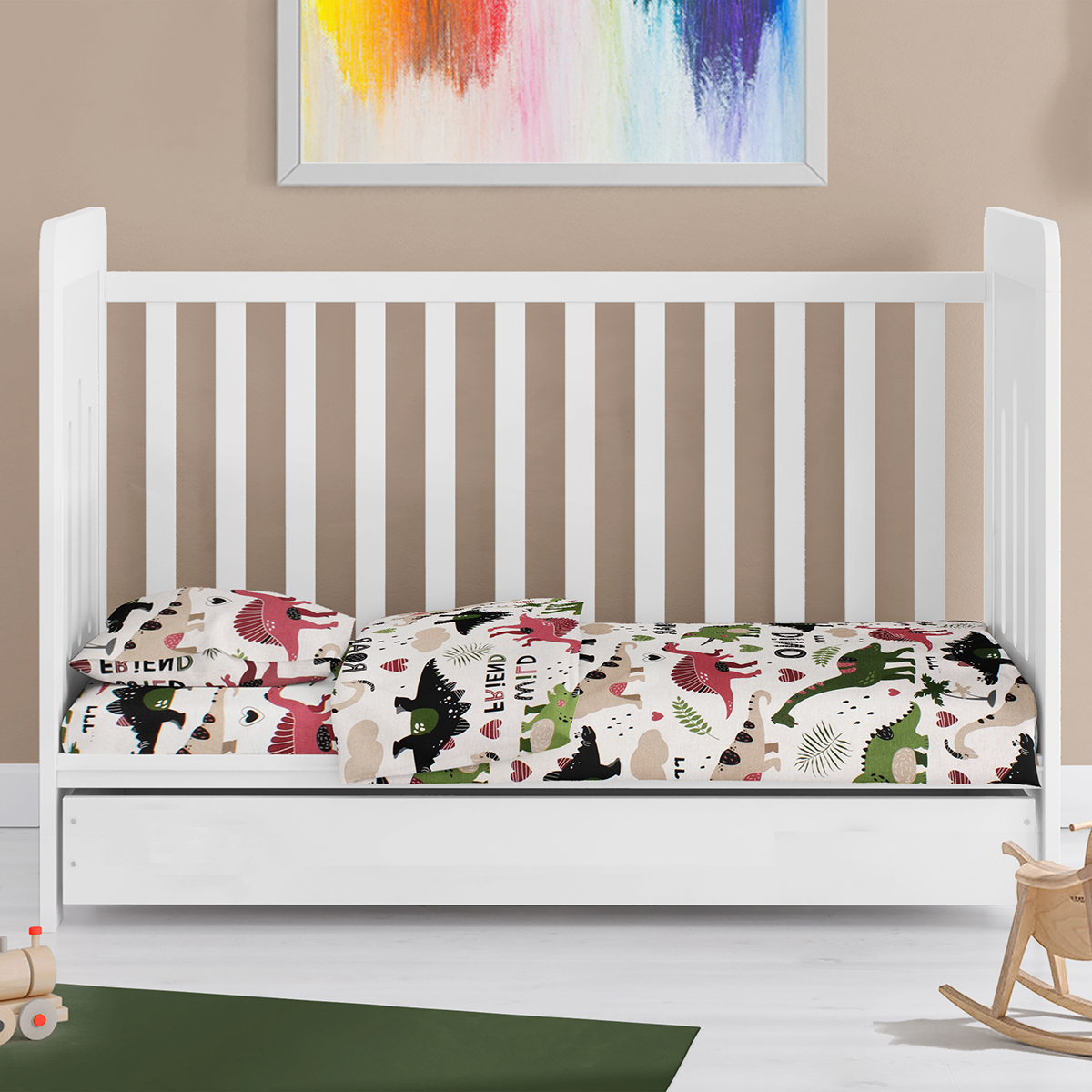 Σεντόνια Κούνιας (Σετ) Dimcol Dinosaur 518 Multi Colour Home Βρεφικά Προίκα Μωρού Spitishop