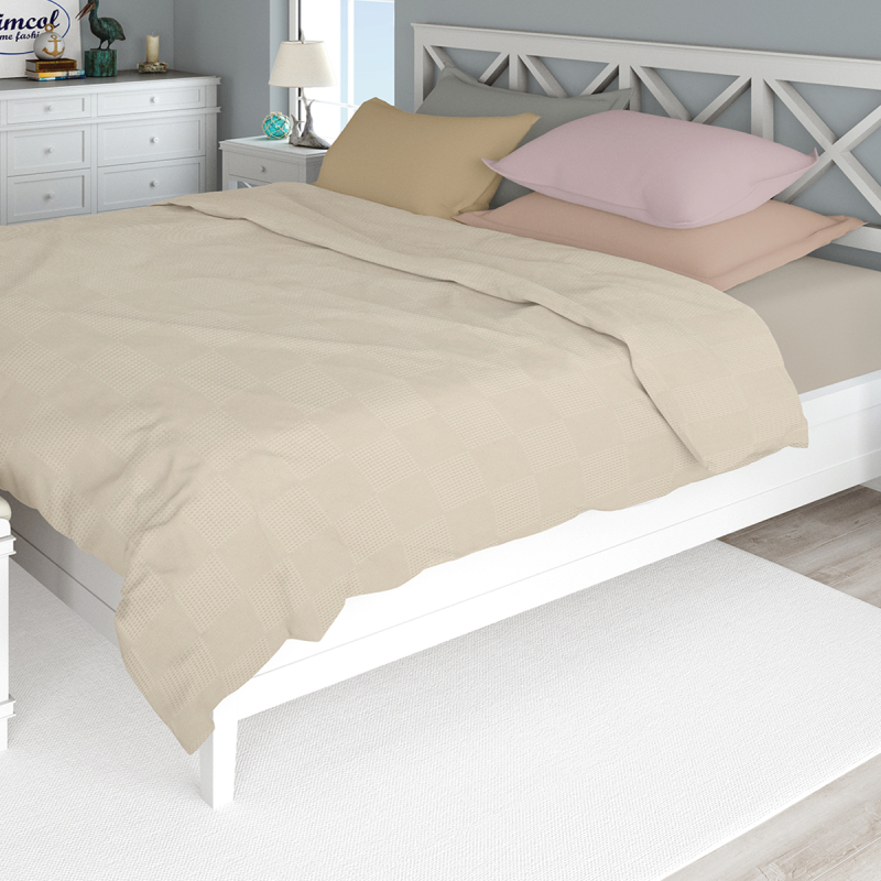 Κουβέρτα Πικέ Μονή (165x250) Dimcol Cotton 280 GSM Beige