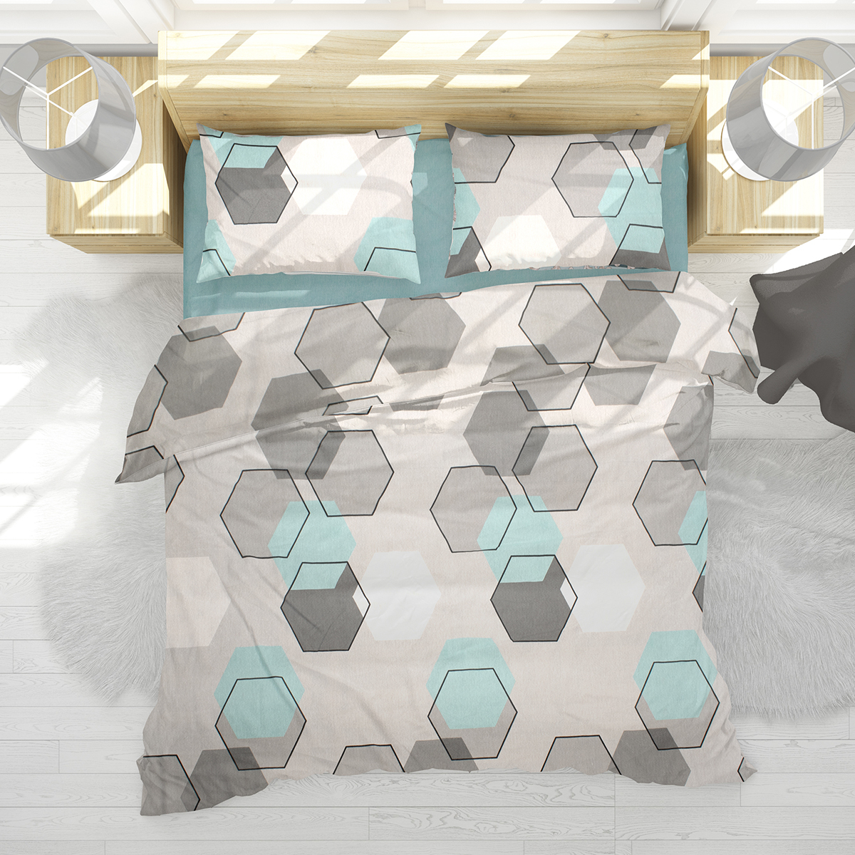 Σεντόνια Υπέρδιπλα (Σετ 220×240) Dimcol Hexagon 395 Grey 246040