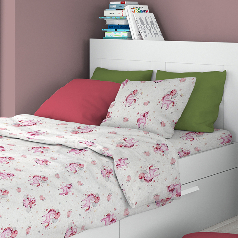 Σεντόνι Μονό Επίπεδο + Μαξιλαροθήκη (Σετ) Dimcol 208 Unicorn White-Pink