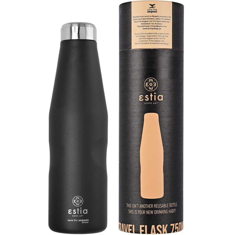 Μπουκάλι Θερμός 750ml Estia Save The Aegean Midnight Black 01-9816