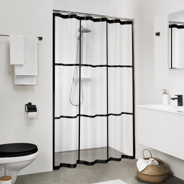 Κουρτίνα Μπάνιου Πλαστική (180x200) Με Κρίκους SealSkin Brix Black